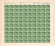 1938 (8-12 Jul) 50pf Exhibition for the 100th Anniversary of Ferdinand von Zeppelin, Third Reich, Germany, Airmail, Full Sheet with Autographs (Mi. 670, Sheet Inscription, CV $3,400+)