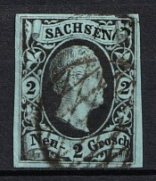 1851-55 2ngr Saxony, German States, Germany (Mi. 5, Used, CV $120)