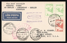 1931 Hungary Graf Zeppelin LZ 127 Arctic Polar Flight AIR POST / BUDAPEST 72 pmk via USSR Russia Leningrad Airship pmk and Germany Berlin Air Mail postcard to New York USA