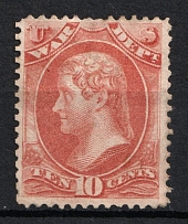 1873 10c Jefferson, Official Mail Stamps 'War', United States, USA (Scott O88, Rose, CV $65)