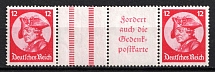 1933 12pf Third Reich, Germany, Se-tenant, Gutter Pair, Zusammendrucke (Mi. WZ 11, CV $80)