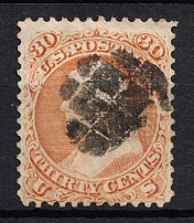 1869 30c Franklin, United States, USA (Scott 100, Orange, Used, CV $950)