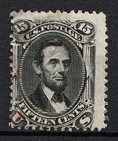 1866 15c Lincoln, United States, USA (Scott 77, Black, SHIFTED Perforation, Signed, Red Cancellation, CV $225)