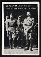 1934 'The Fuhrer With Rudolf Hess and Baldur V. Schirach at the Hj. Rally', Propaganda Postcard, Third Reich Nazi Germany