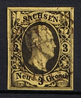 1851-55 3ngr Saxony, German States, Germany (Mi. 6, Signed, Used, CV $50)