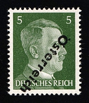 1945 VIENNA Local Issue 5pf, Austria, Overprint on Hitler's head (Mi. 660 var, INVERTED Overprint, Signed, MNH)