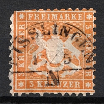 1862 3kr Wurttemberg, German States, Germany (Mi. 22, Used, CV $80)