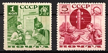 1936 Pioneers Help to the Post, Soviet Union, USSR, Russia (Zv. 439, 442, Perf. 11, CV $70, MNH)