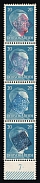 1945 WURZEN Local Issue 20pf, Germany, Overprint on Hitler's head, Strip (PROOFS, Signed, Margin, Plate Number '7', MNH)