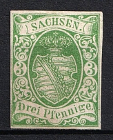 1851 3pf Saxony, German States, Germany (Mi. 2 II, CV $100)