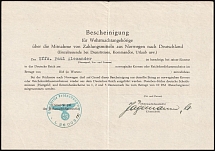 Third Reich, Germany, Certificate on the Export of Money from Germany to Norway by a Wehrmacht Officer, Field Post Feldpost (Blue Handstamp, Used)