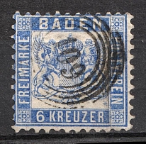 1864-67 6kr Baden, German States, Germany (Mi. 19, Canceled, CV $50)