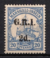 1914 2d on 20pf British Occupation of Marshall, Kaiser’s Yacht, 'G. R. I.', German Colonies, Germany (Mi. 4 I, CV $30)