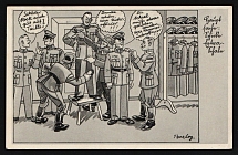 1936-1944 'Preparations before the parade' Military Caricature Propaganda Postcard, Third Reich Nazi Germany, 2nd printing