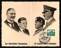 1938 'On the historic meeting. 29 September 1938 in Munich', Propaganda Postcard, Third Reich Nazi Germany