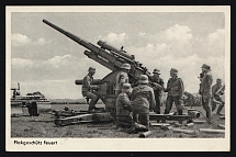 1938 'Anti-Aircraft Gun Fires', Propaganda Postcard, Third Reich Nazi Germany