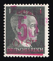 1945 50gr on 1pf Legnica Local Issue on Hitler's Head, Poland (Fischer 1, CV $80)