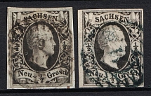 1851-55 Saxony, German States, Germany (Mi. 3 a, 3 b, Signed, Used, CV $80)