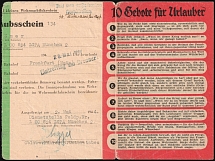 1944 (2 May) Munih, Third Reich, Germany, Leave Certificate for Military Personnel (Violet and Blue Handstamps, Used)