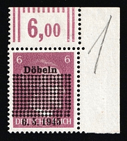 1945 DOBELN Local Issue 6pf, Germany, Overprint on Hitler's head (Mi. 1 b, Corner Margin, CV $30, MNH)