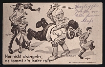 1914-18 'Don't be so bold, it's everyone's turn' WWI European Caricature Propaganda Postcard, Europe