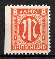 1945-46 8pf British and American Zones of Occupation, Germany (Mi. 21 var, Left Side Imperforated, MNH)