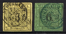 1851 Wurttemberg, German States, Germany (Mi. 2 - 3, Canceled, CV $70)