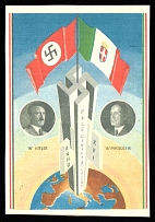 1941 'Hitler & Mussolini', Propaganda Postcard, Third Reich Nazi Germany