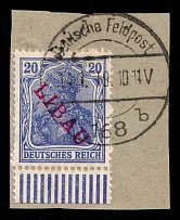 1919 20pf Liepaja (Libau) on piece, Latvia, German Occupation, Germany (Mi. 4 B a, Margin, Signed, Used, CV $100)