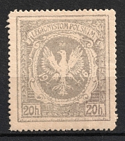 1916 20h Poland, 'Polish Legion', World War I Local Provisional Issue (Grey, Variety of Shade, Grey Paper, Perforated)