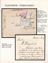 1917 Unfranked P.O.W. Cover (with Letter enclosed) from Rasdolnoe bei Vladivostok, Siberia, to Vienna, Austria. VLADIVOSTOK Censorship: Blue rectangle (60 x 23 mm) reading in 3 lines