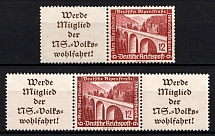 1936 Third Reich, Germany, Se-tenants, Zusammendrucke (Mi. W 111, W 112, CV $30)