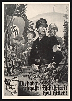 1938 'We Did it! Alcht is Free! Heil Hitler!', Propaganda Postcard, Third Reich Nazi Germany (Yellow printing)