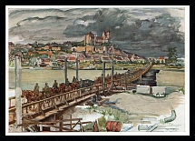 1941 '1st pontoon bridge near Breisach', Propaganda Postcard, Third Reich Nazi Germany