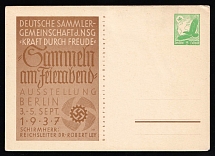 1937 'Collecting after work. Exhibition in Berlin', Propaganda Postal stationery, Third Reich Nazi Germany