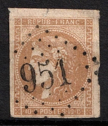 1870 10C France (Mi. 40 A, Used, CV $100)