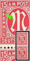 1945-46 15pf British and American Zones of Occupation, Germany, Pair (Mi. 8 I, Short 'F' in 'PFENNIG')