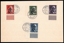 1945 SCHONHEIDERHAMMER Local Issue 1RM - 5RM on piece, Germany, Overprint on Hitler's head (Magins, Canceled)