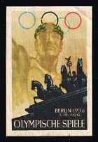 1936 'Berlin 1936 Aug Olympic Games', Propaganda Label Stamp, Third Reich Nazi Germany