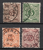 1890 Wurttemberg, German States, Germany (Mi. 55 - 58, Used, CV $110)