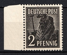 1947-48 2pf Allied Zone of Occupation, Germany (Mi. 943 z, No Watermark, Margin, CV $200)