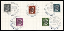 1945 MEISSEN Local Issue 1pf - 6pf on piece, Germany, Overprint on Hitler's head (Commemorative Cancellation)