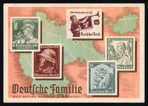 1936 'German Family Based on German Stamps', Propaganda Postcard, Third Reich Nazi Germany