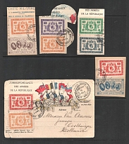 1914 France WWI ROSSICA Russia and allies Nicholas II propaganda vignettes on pieces and postcard