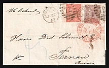 1863 GB UK London folded entire cover fr. QV 4p + 6p via Prussia red pmk AUS ENGLAND per AACHEN Frontier P.O. via Riga to Pernau Pernov Estland Russia