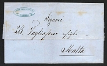 1857 Russia Odessa pre-stamp folded entire cover to Malta, no postal markings (obviously sent privately by ship, bypassing the post)