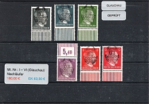 1945 GLAUCHAU Local Issue 1pf - 12pf, Germany, Overprint on Hitler's head (Mi. I - VI, Full Set, Margins, Signed, CV $230, MNH)