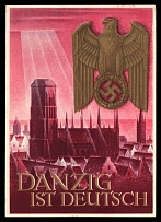 1939 'Danzig is German', Propaganda Postcard, Third Reich Nazi Germany (Plain back side)