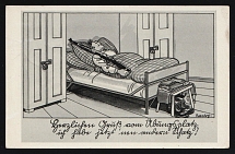 1936-1944 'Greetings from the training ground' Military Caricature Propaganda Postcard, Third Reich Nazi Germany, 3rd printing