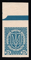 1919 25s Stanislav, West Ukrainian People's Republic, Ukraine (Kramarenko VI/I, Imperforate, Blue Control Strip, Margin, CV $110, MNH)